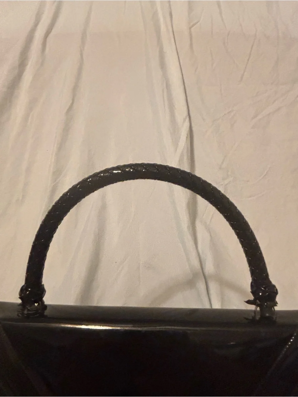 Vintage Mid-Century Crown Lewis Black Patent Satchel with Gold-Tone Lock